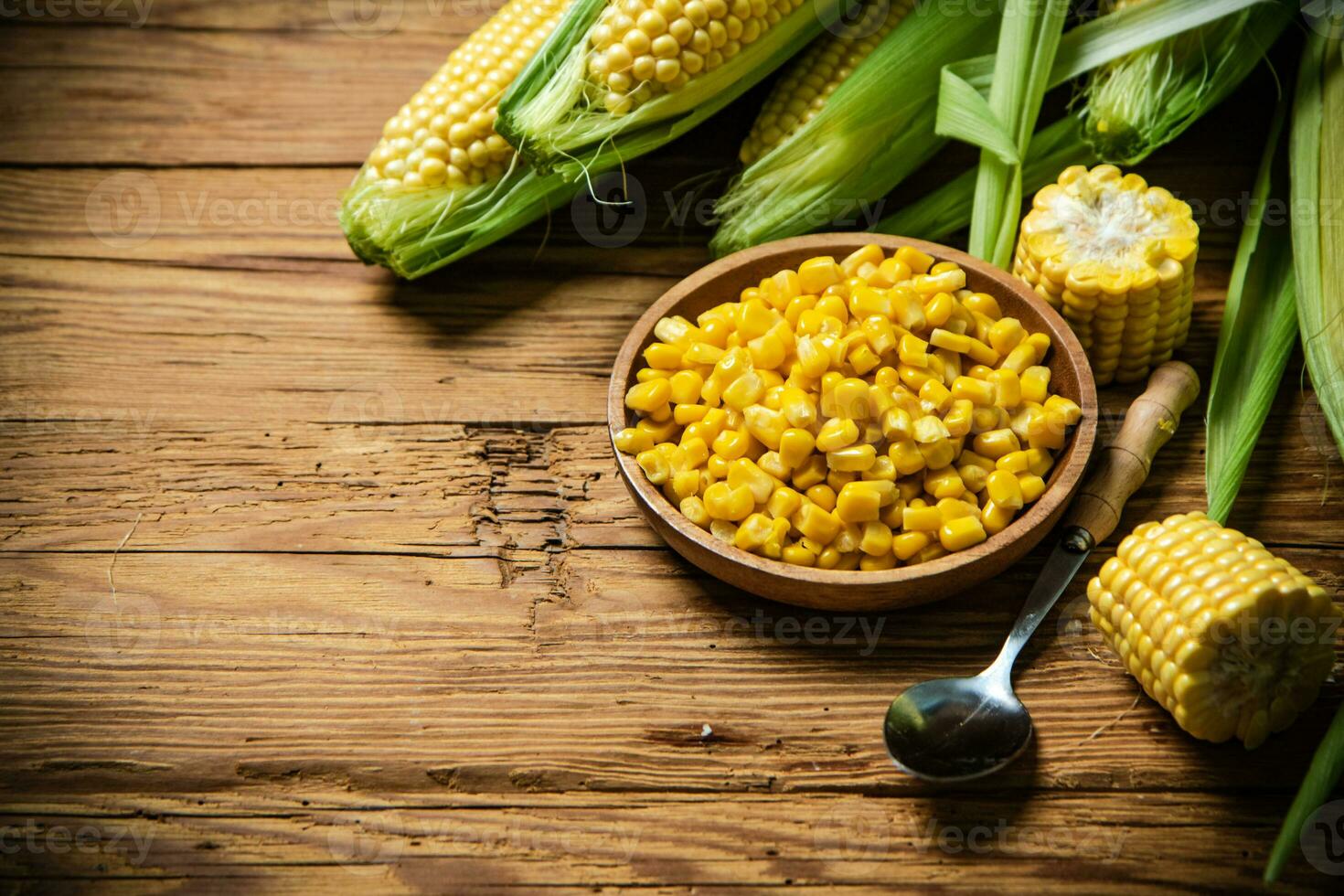 Canned corn in plate. photo