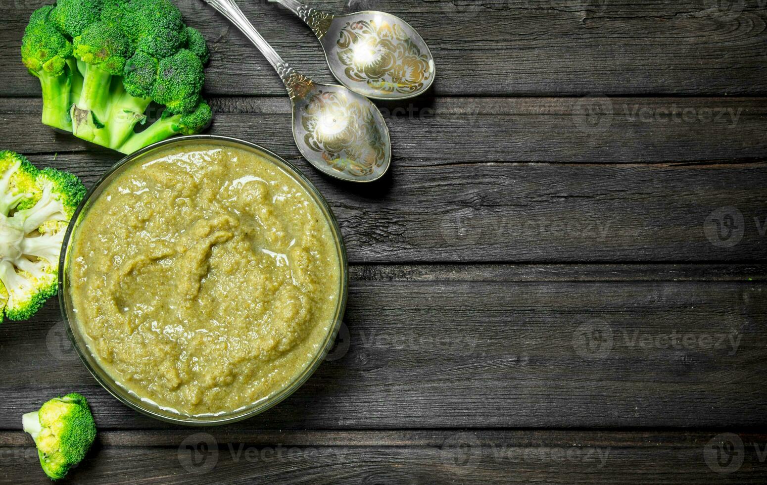 Broccoli puree with a spoon. photo