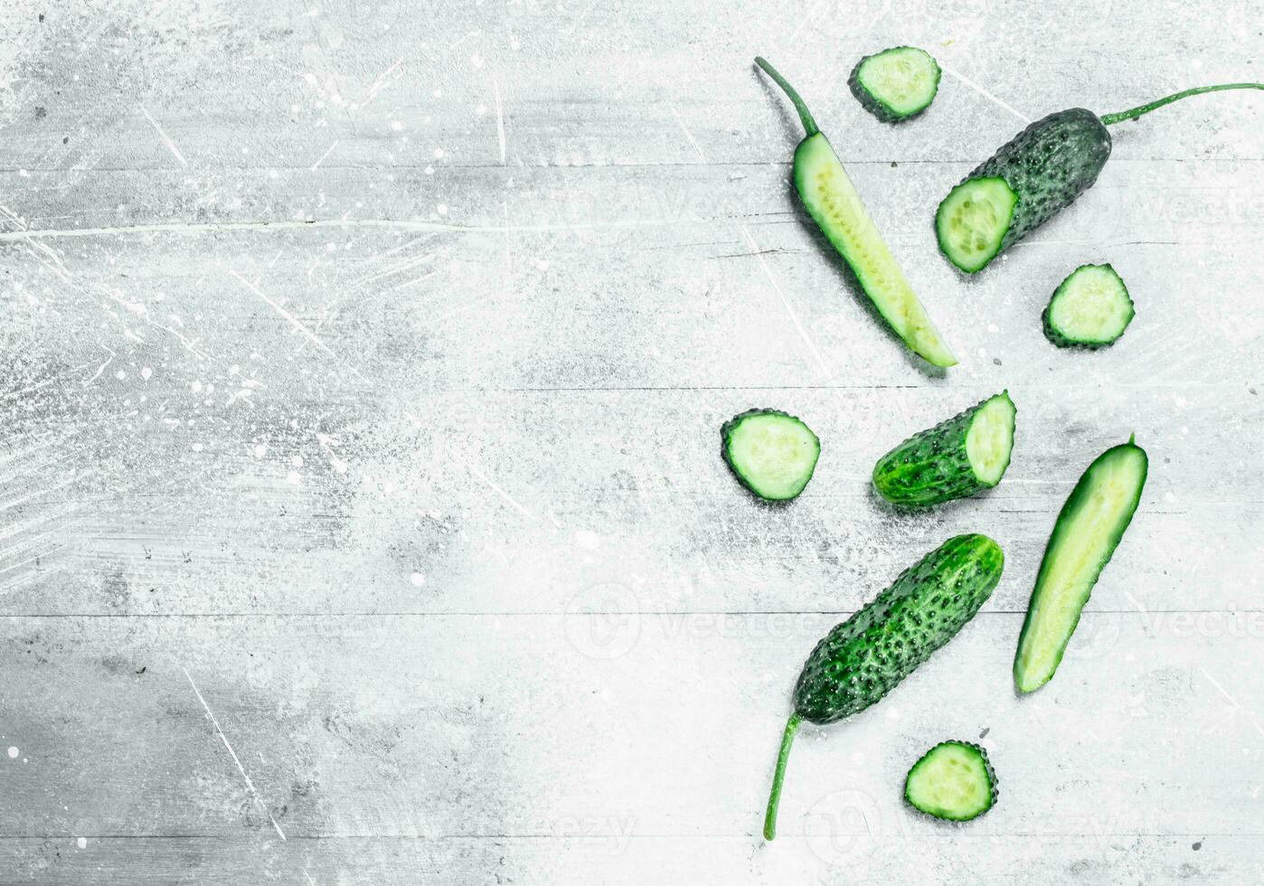 Pieces of fresh cucumbers. photo