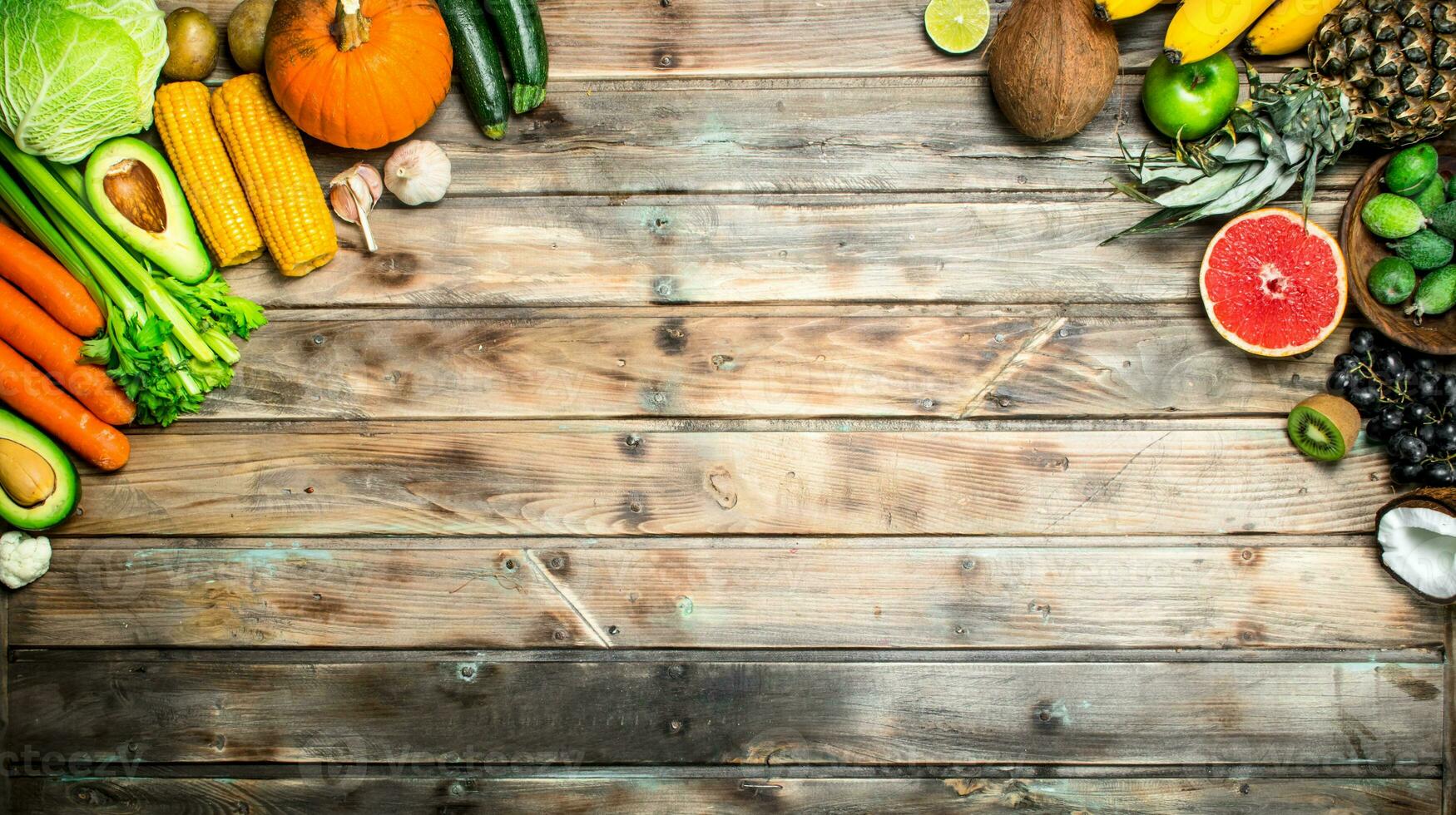 Healthy food. Assortment of fresh organic fruits and vegetables. photo
