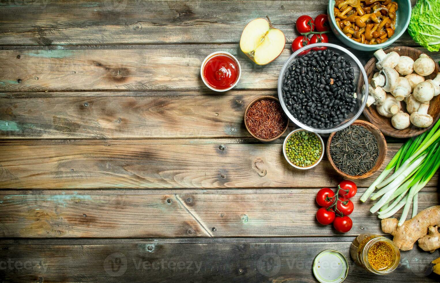 Healthy food. Variety of organic vegetables and mushrooms . photo