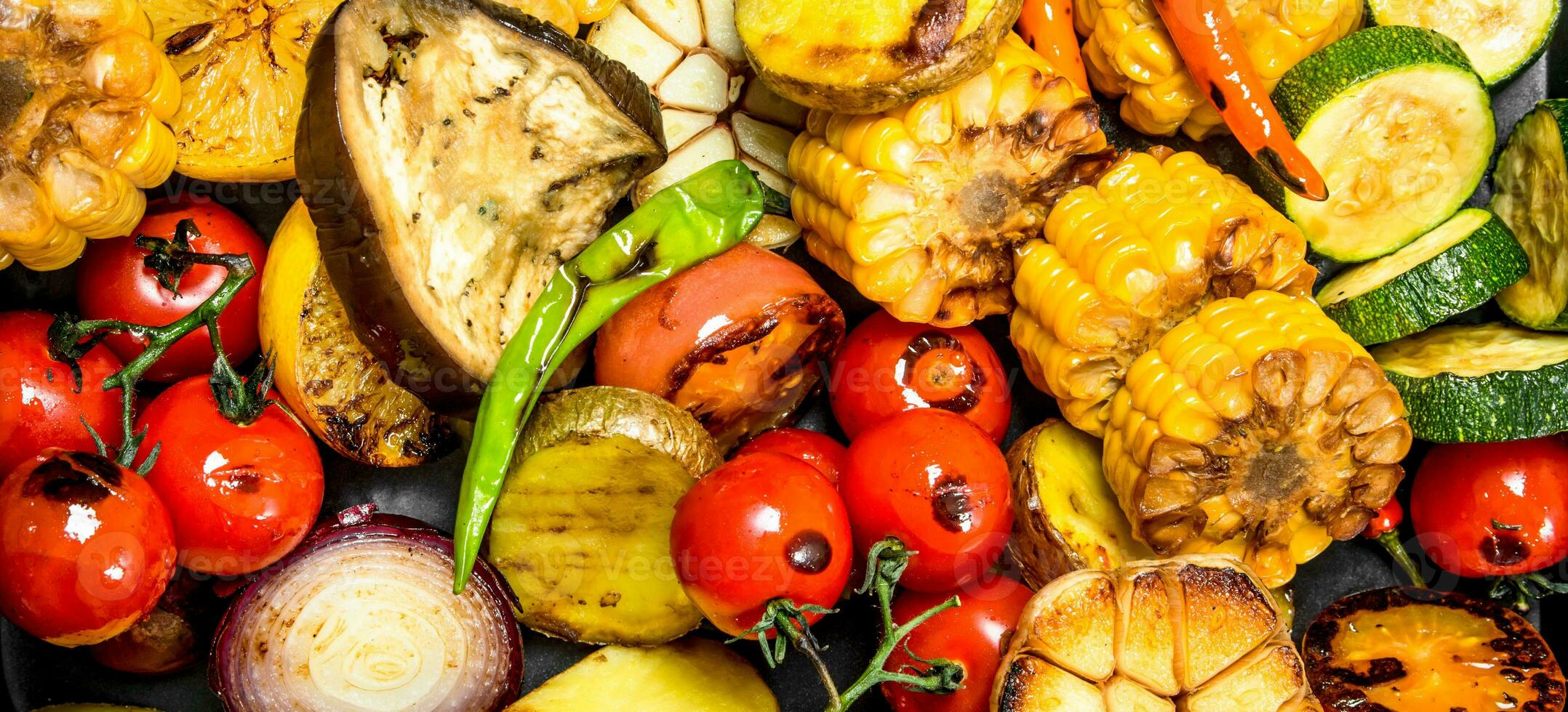 Grilled vegetables in pan. photo