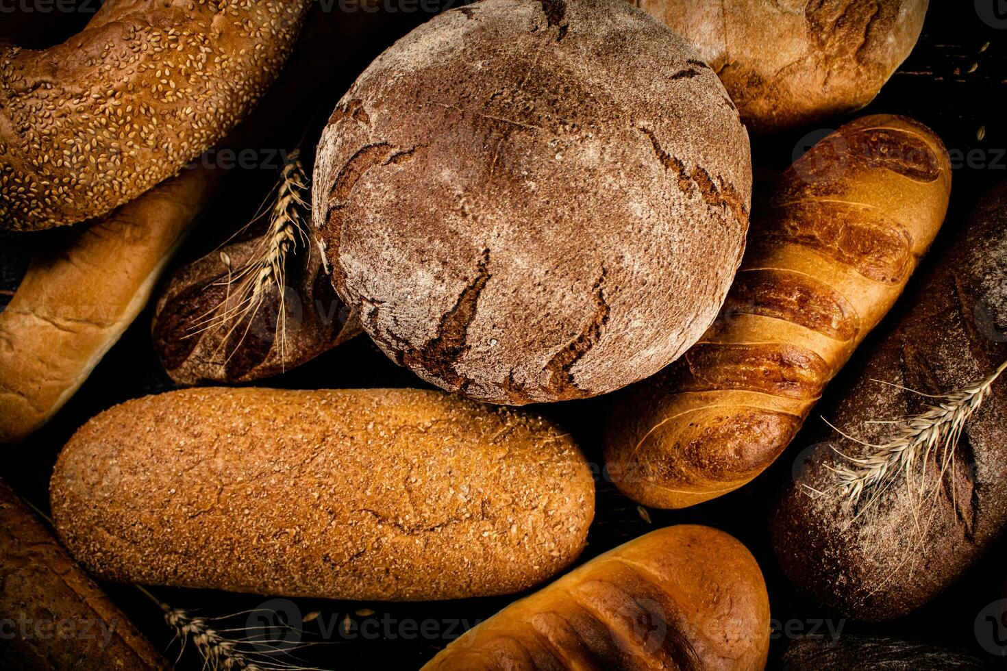 Different types of bread. Macro background. photo