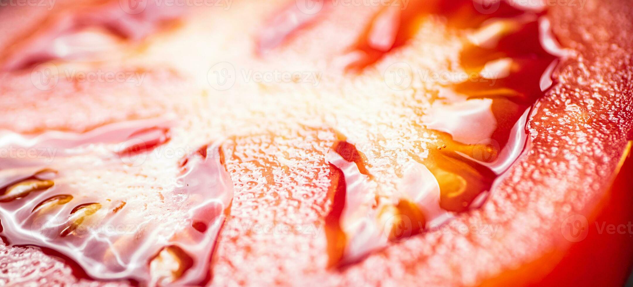 A round piece of tomato. Macro background. photo