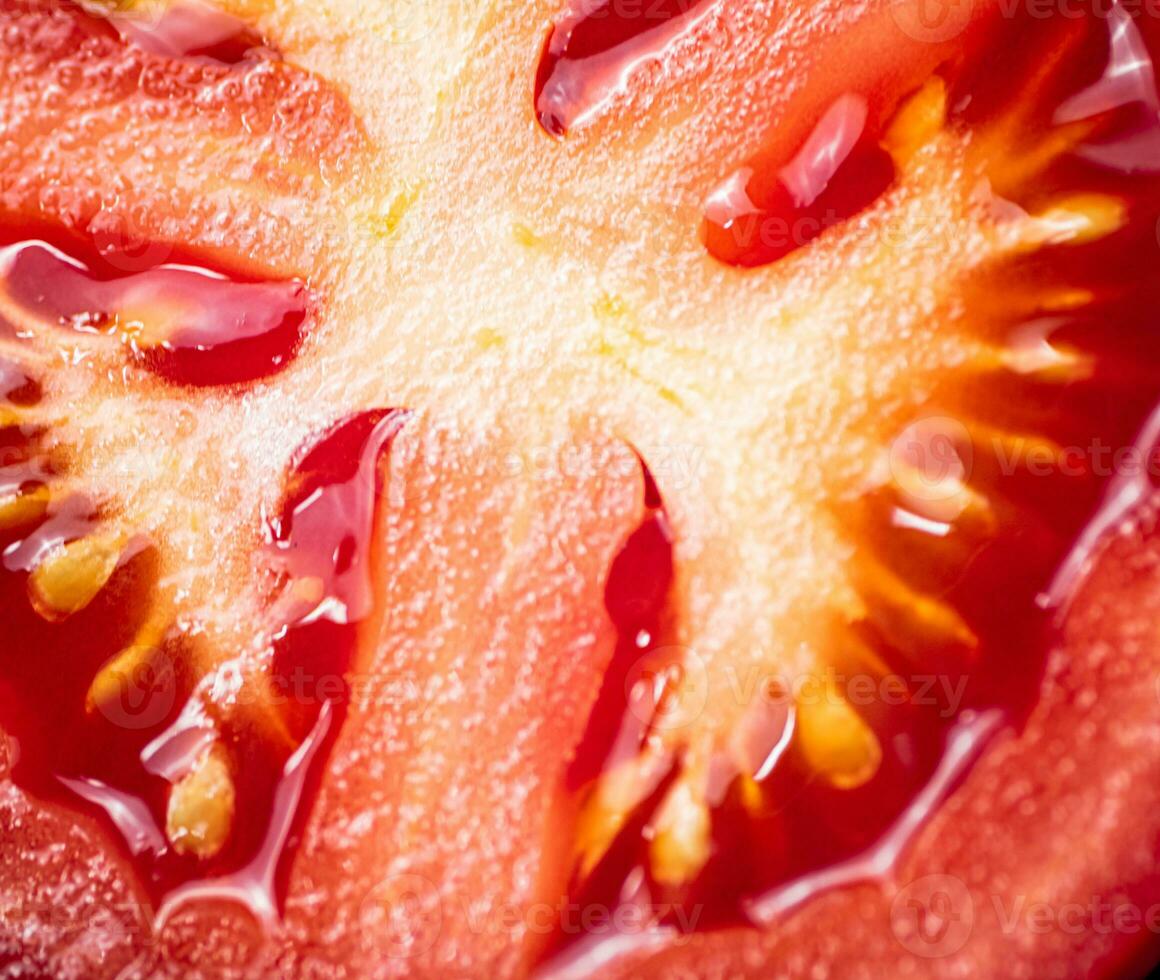 A round piece of tomato. Macro background. photo