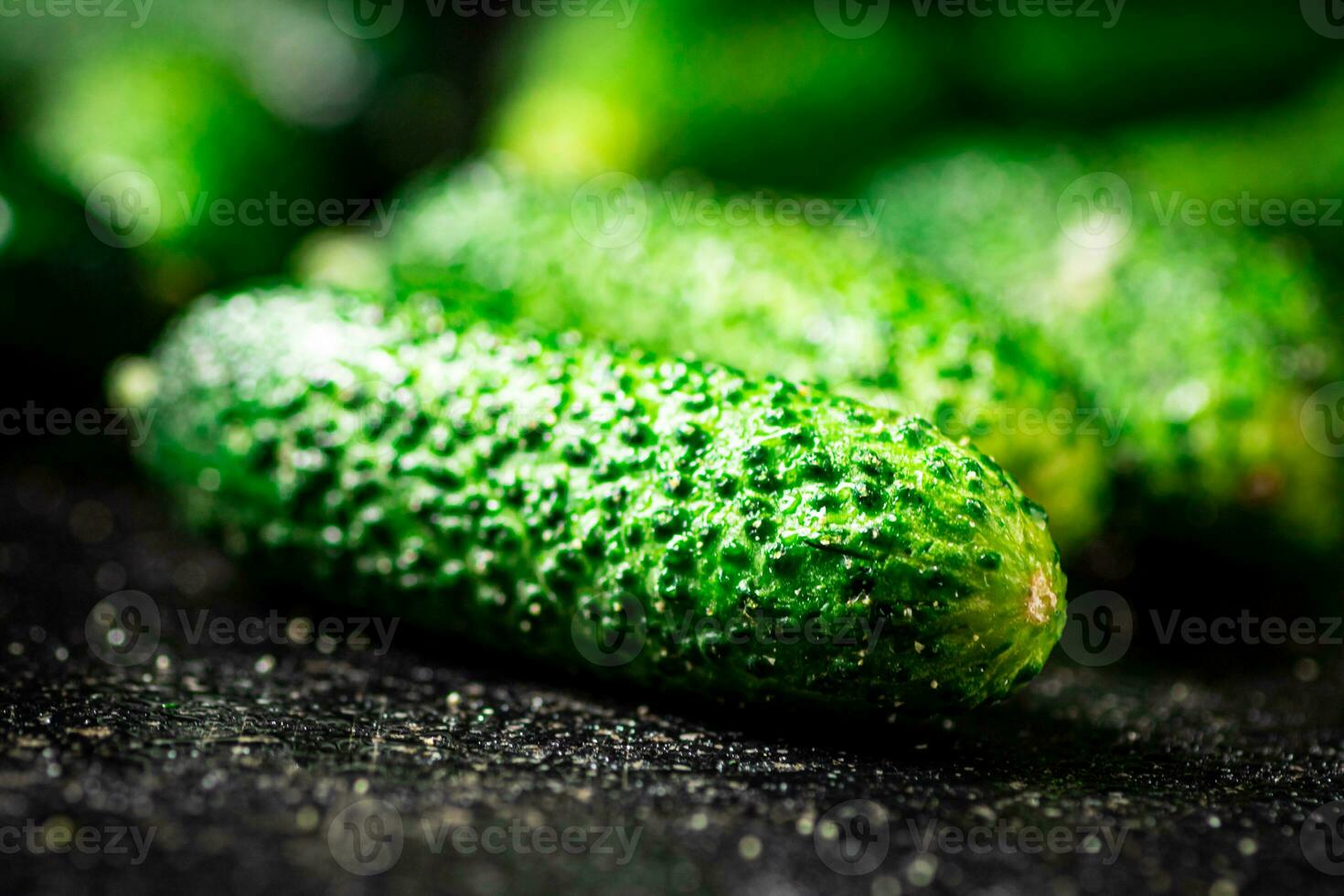 Ripe little cucumbers on the table. photo