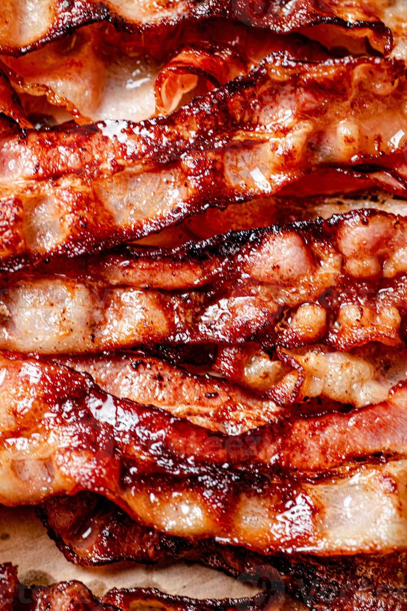 Strips of fragrant fried bacon. Macro background. 31996113 Stock Photo