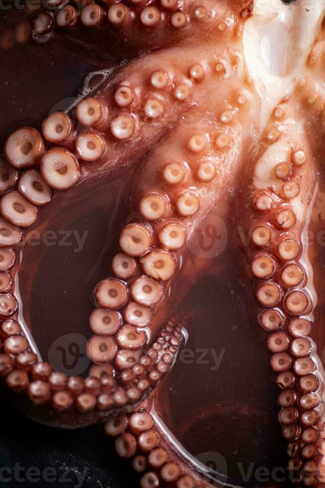 The tentacles of the octopus are boiled in water. photo