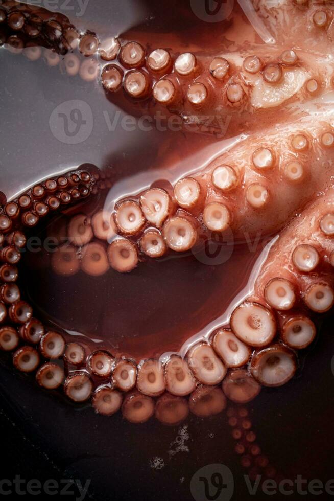 The tentacles of the octopus are boiled in water. photo