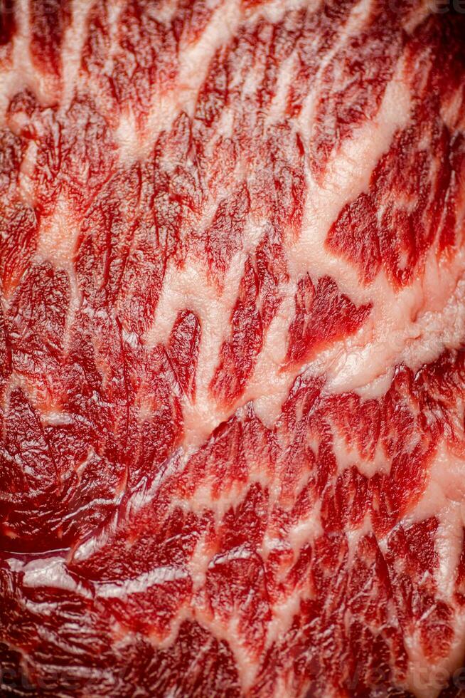 Raw steak. Macro background. The texture of the meat. photo