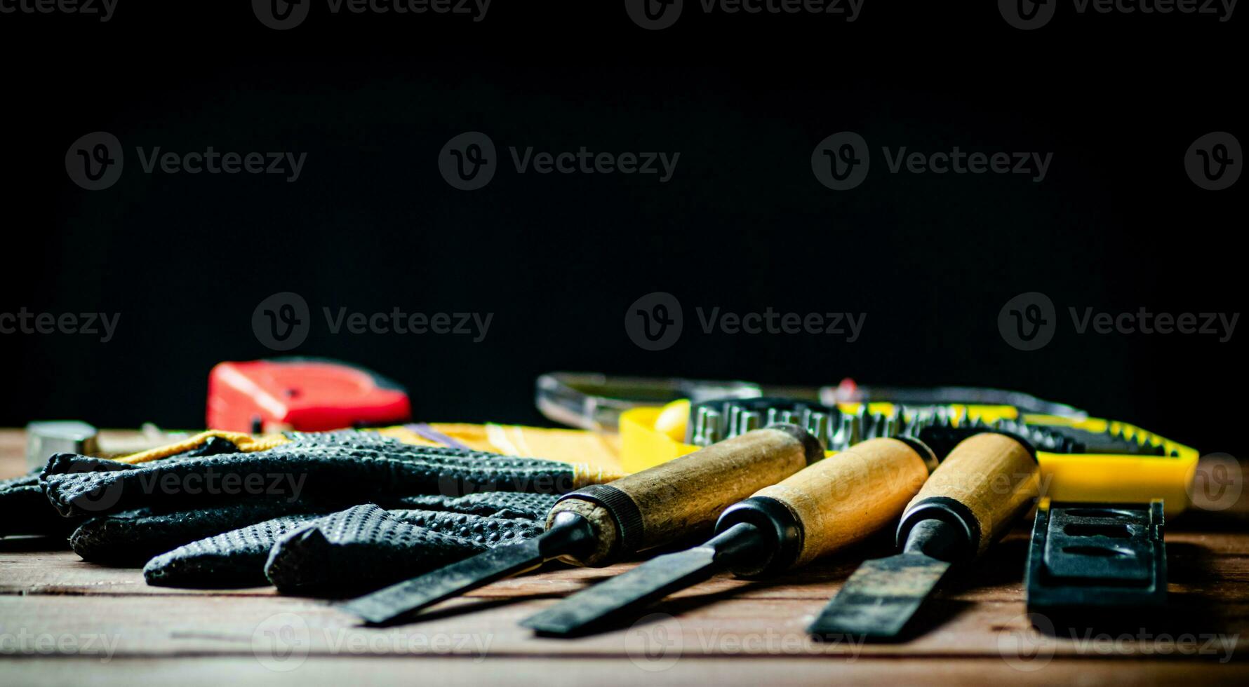 Various construction tools on the table. photo