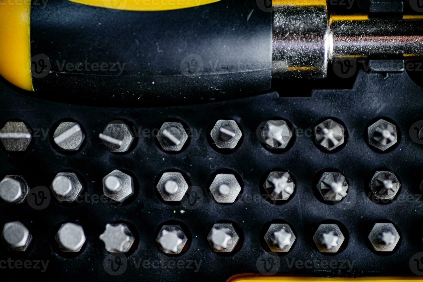 Set of construction bits. Macro background. photo
