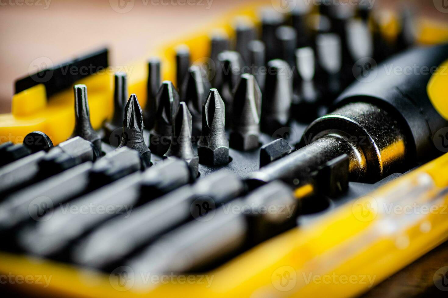 Set of construction bits. Macro background. photo