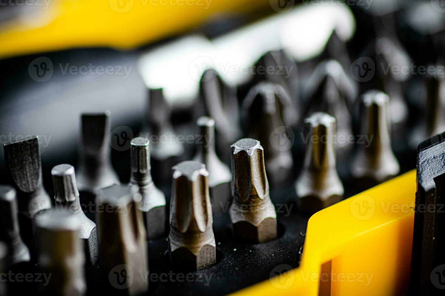 Set of construction bits. Macro background. photo