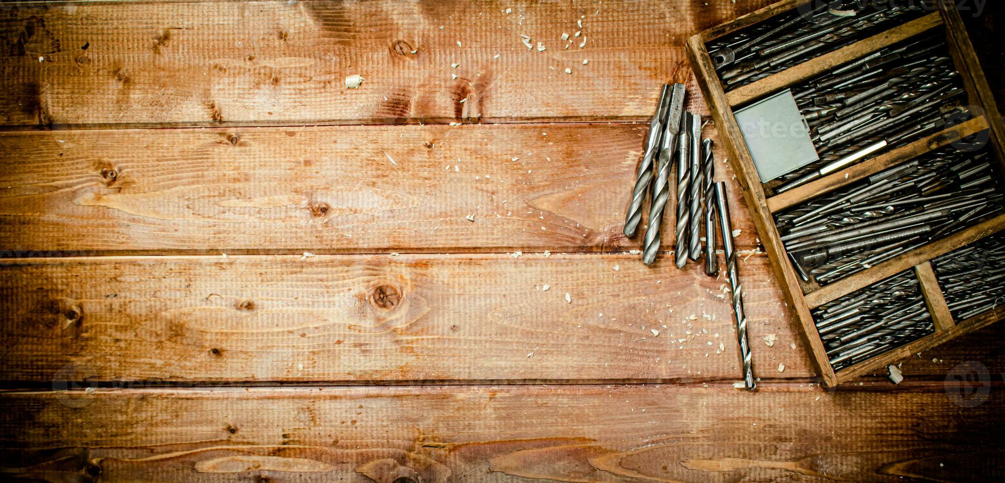 Various drill bits for drills. photo