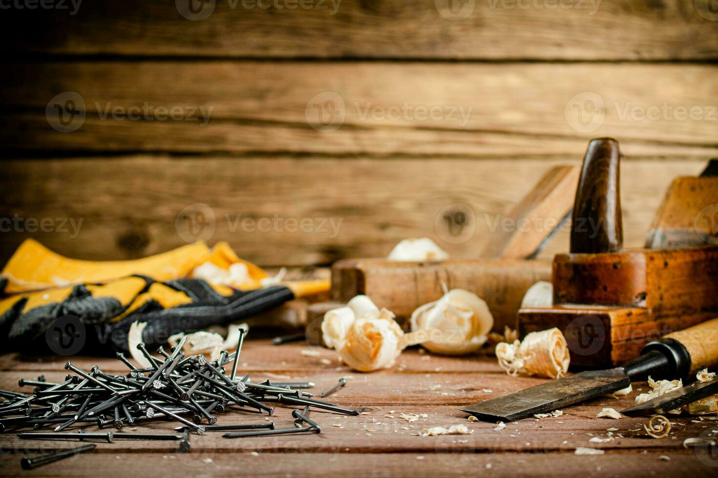 A pile of nails on the table. photo