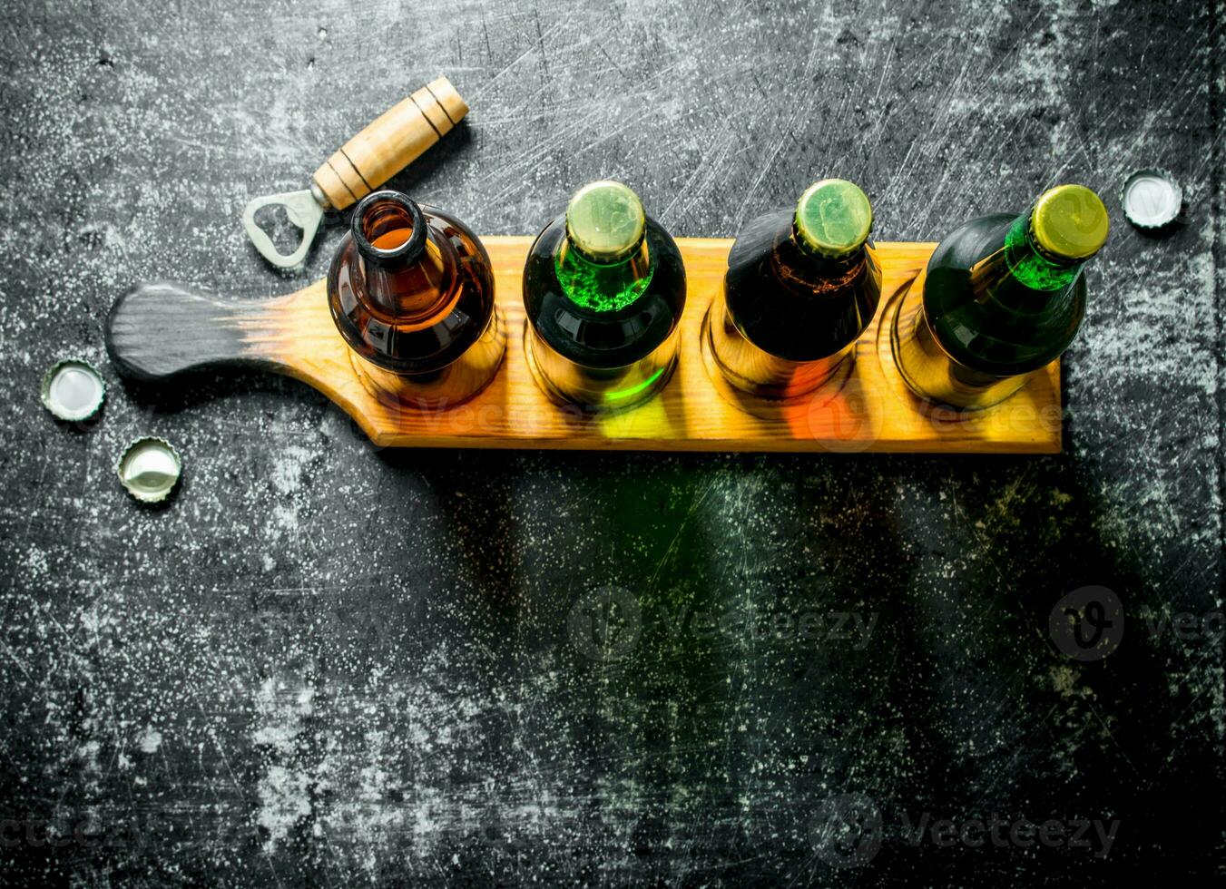 Bottled beer on the stand. photo