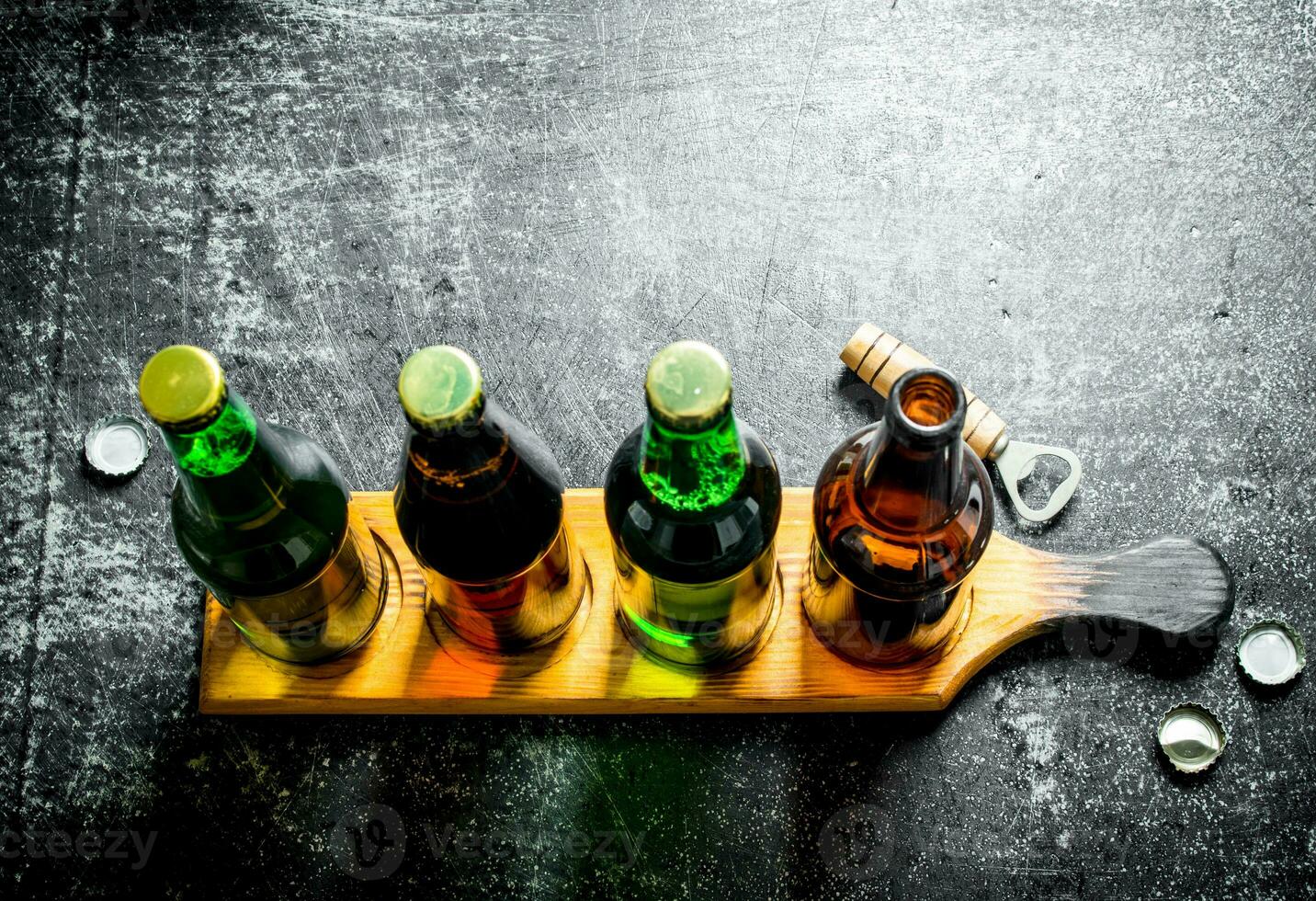Bottled beer on the stand. photo