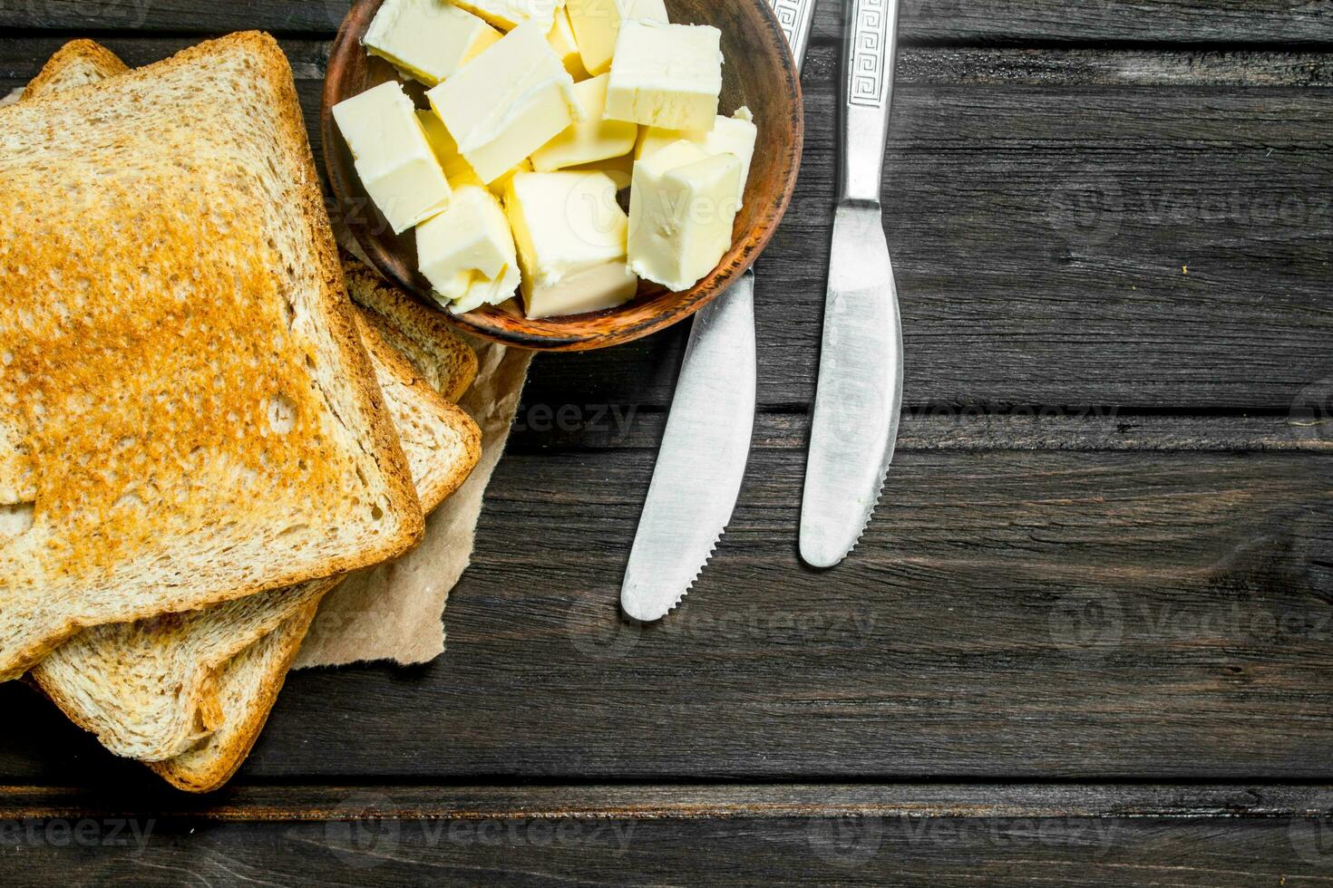 Toasted bread and butter. photo