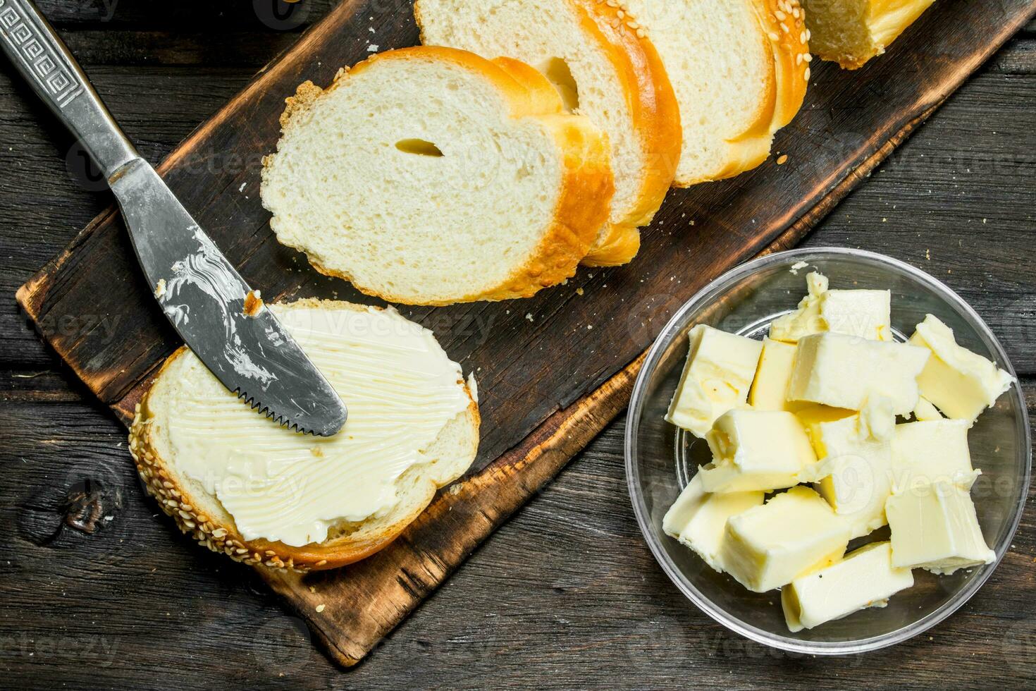 Fresh bread and butter. photo