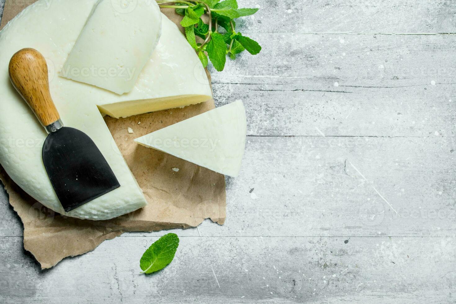 Soft cheese with a branch of mint. photo