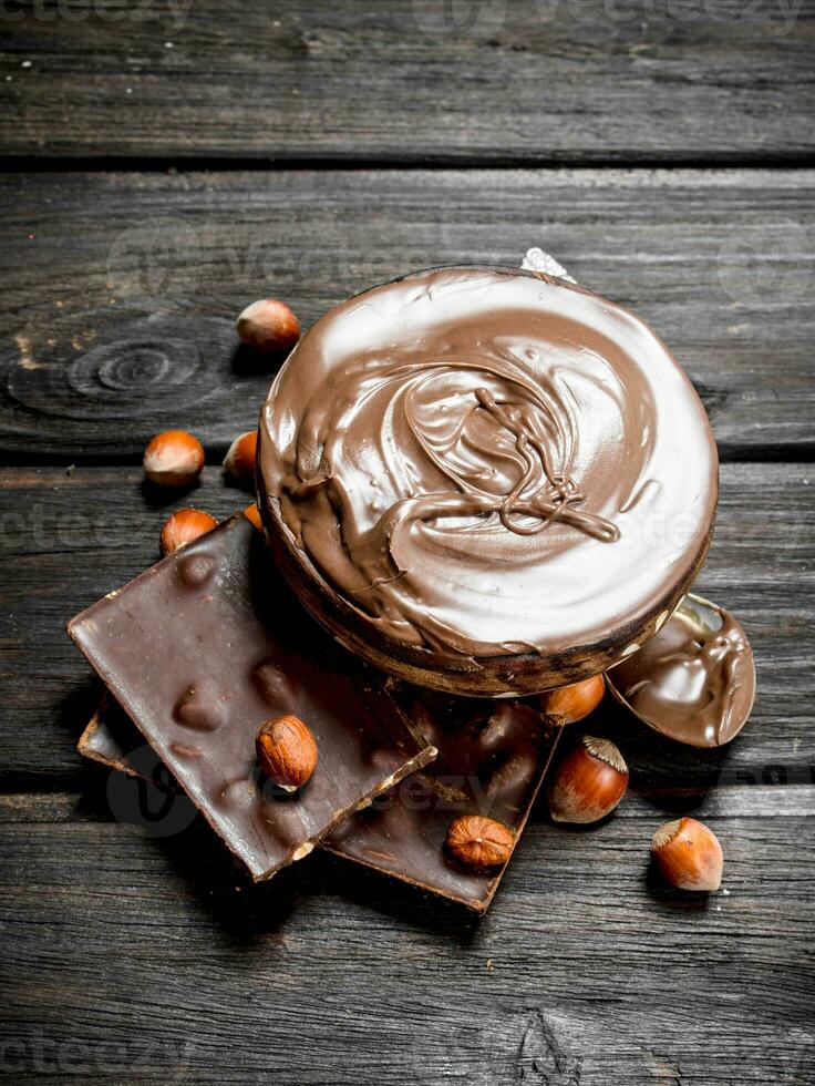 Chocolate paste with hazelnut. photo