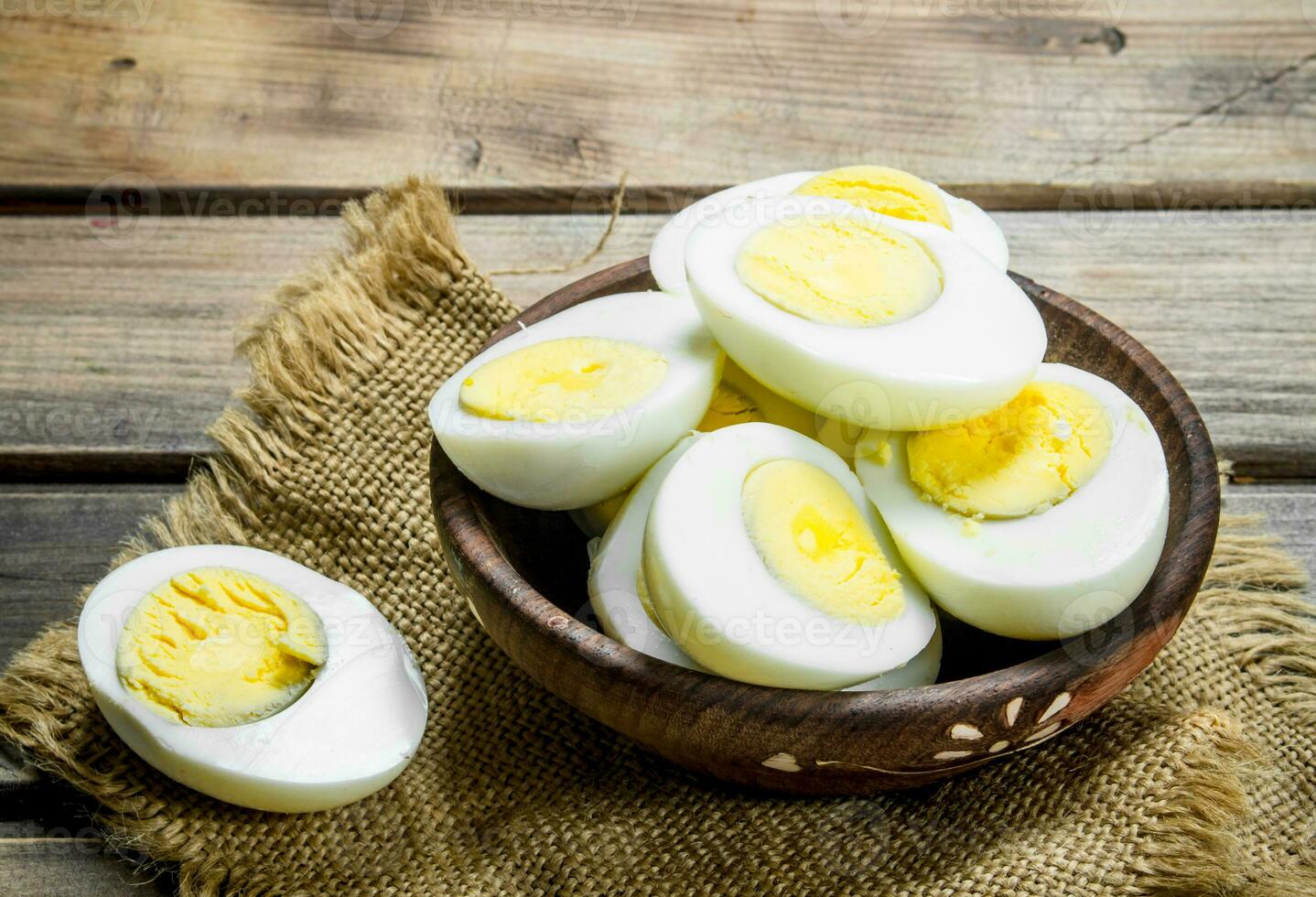Boiled eggs in bowl. photo