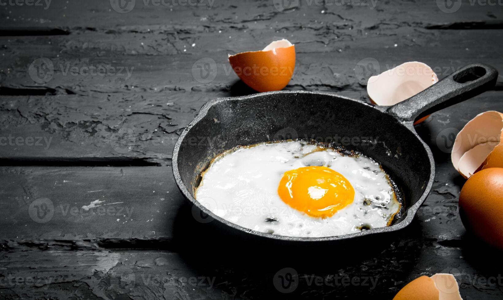 Fried egg in a frying pan. photo