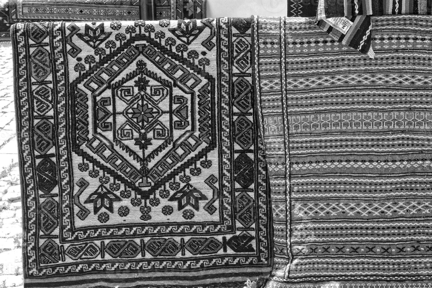 interesting background with handmade Turkish rugs in close-up photo