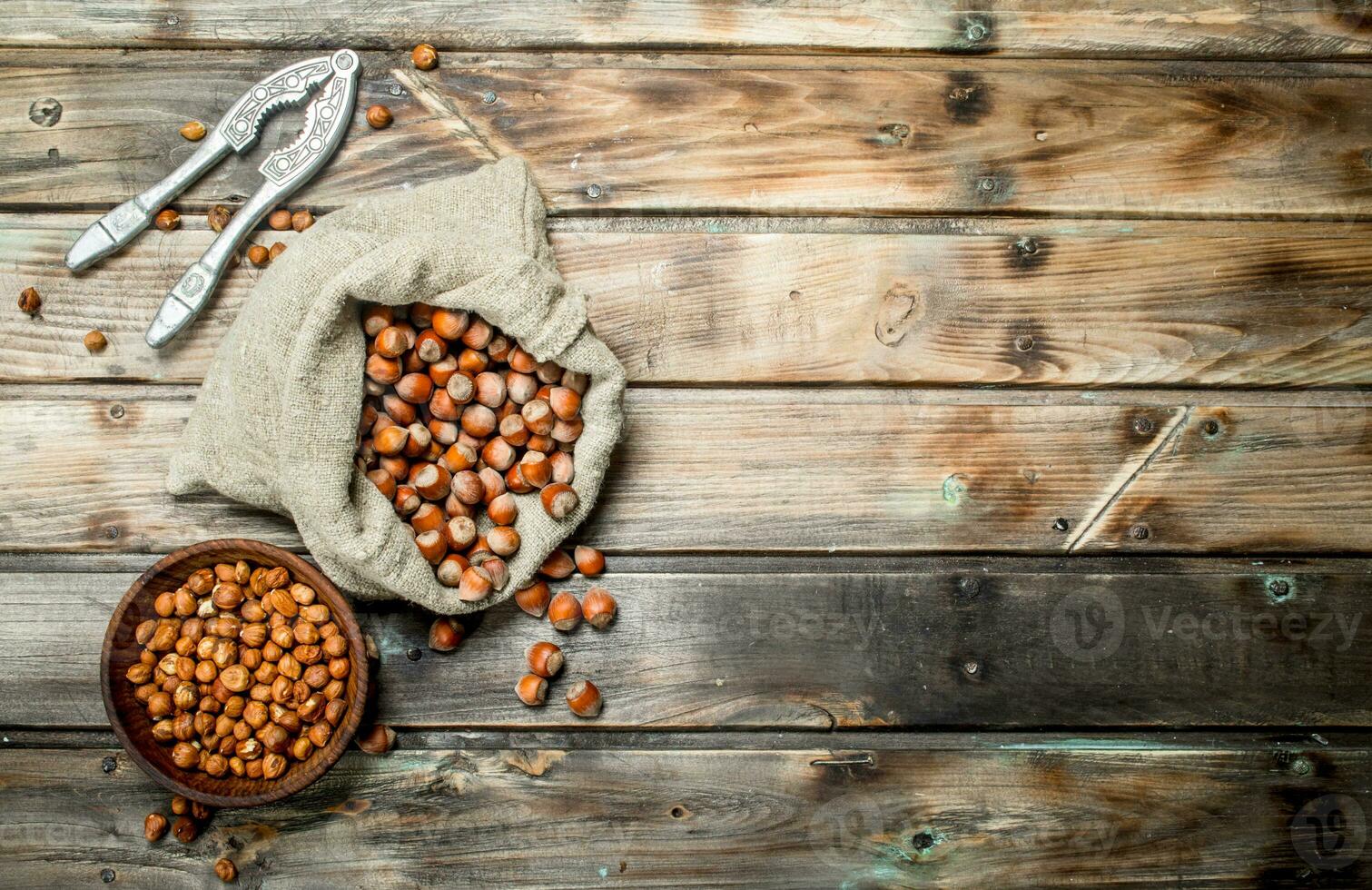 Hazelnuts shelled with a Nutcracker . photo