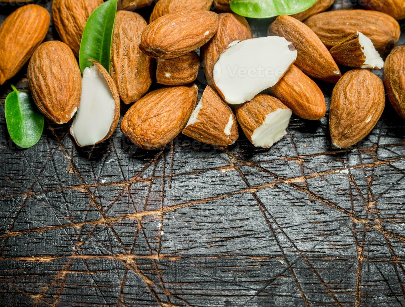 Almonds with leaves. photo