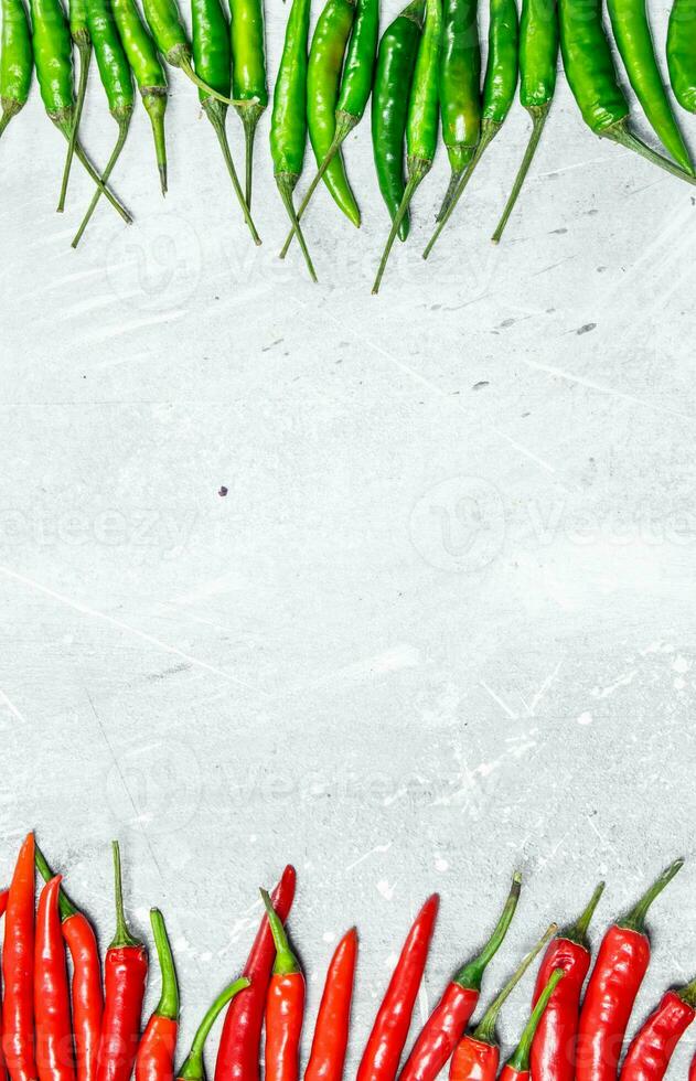 Green and red hot pepper. photo
