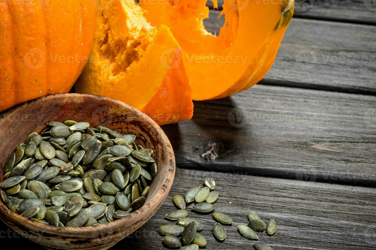 Pumpkin seeds in bowl. photo