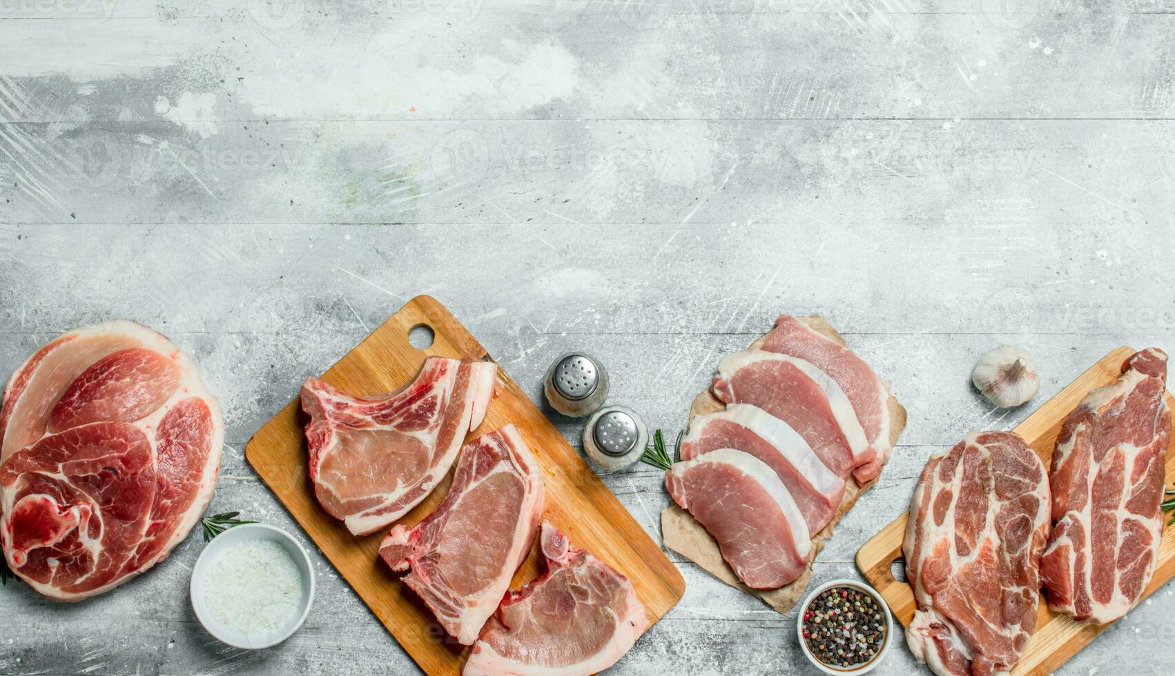 variety of raw meat pork. photo