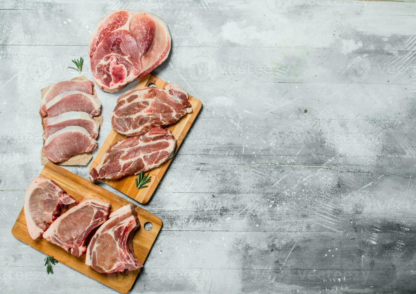 variety of raw meat pork. photo