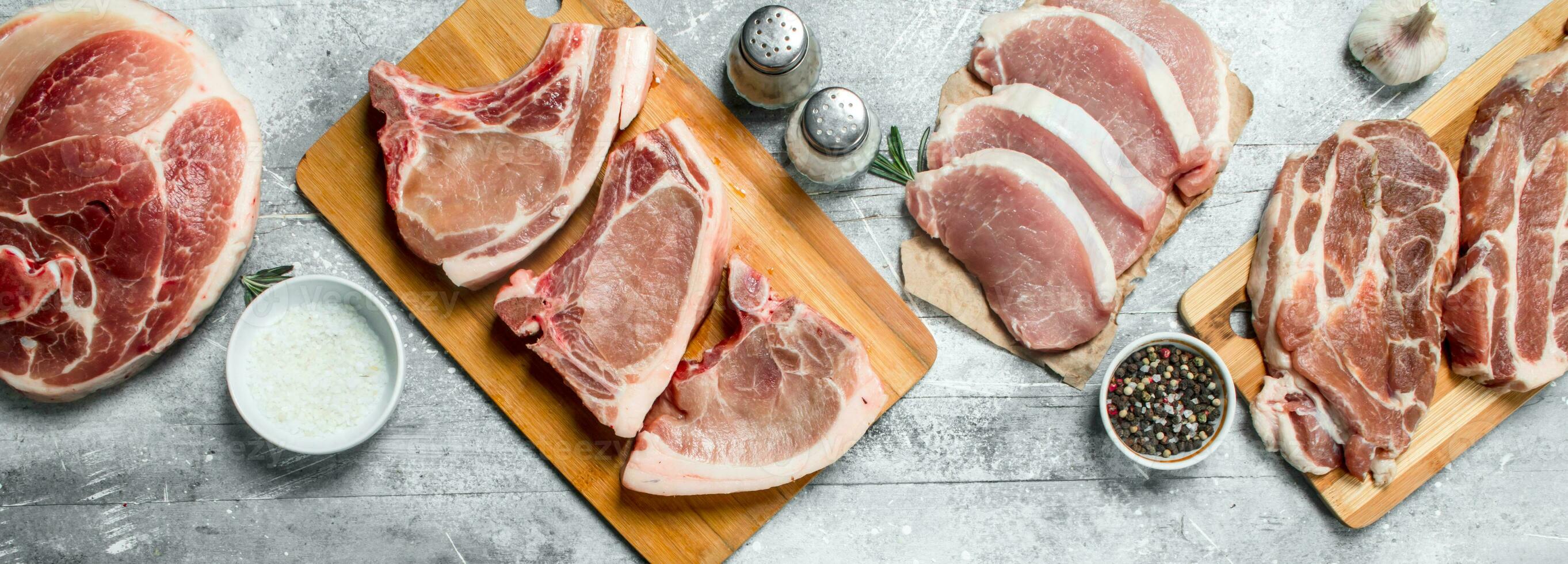 variety of raw meat pork. photo