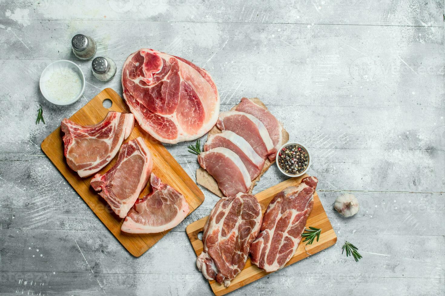 variety of raw meat pork. photo