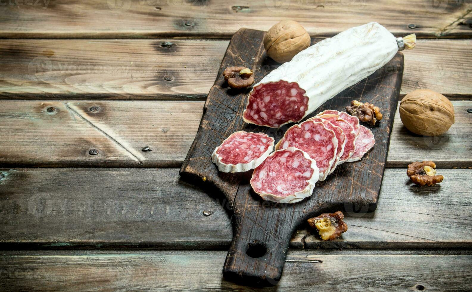 Salami with walnuts. photo