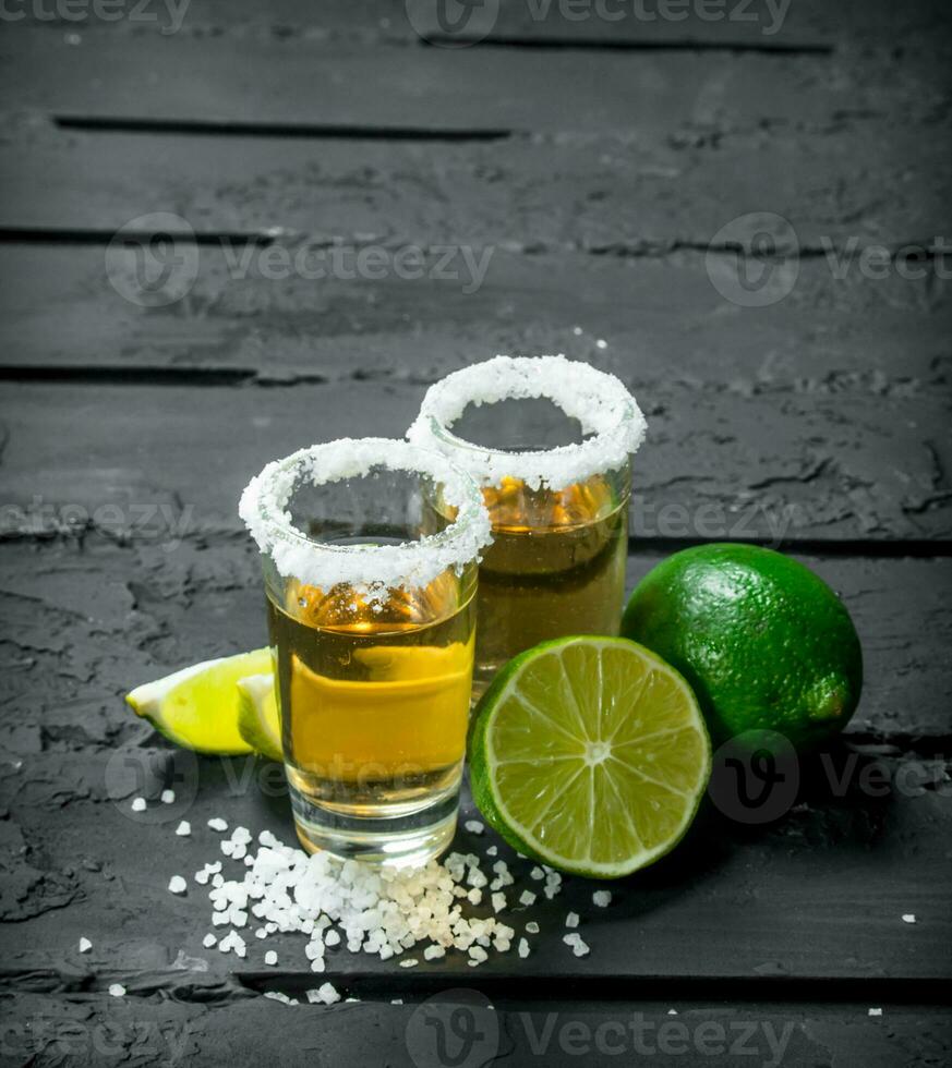 Tequila with salt and lime. photo