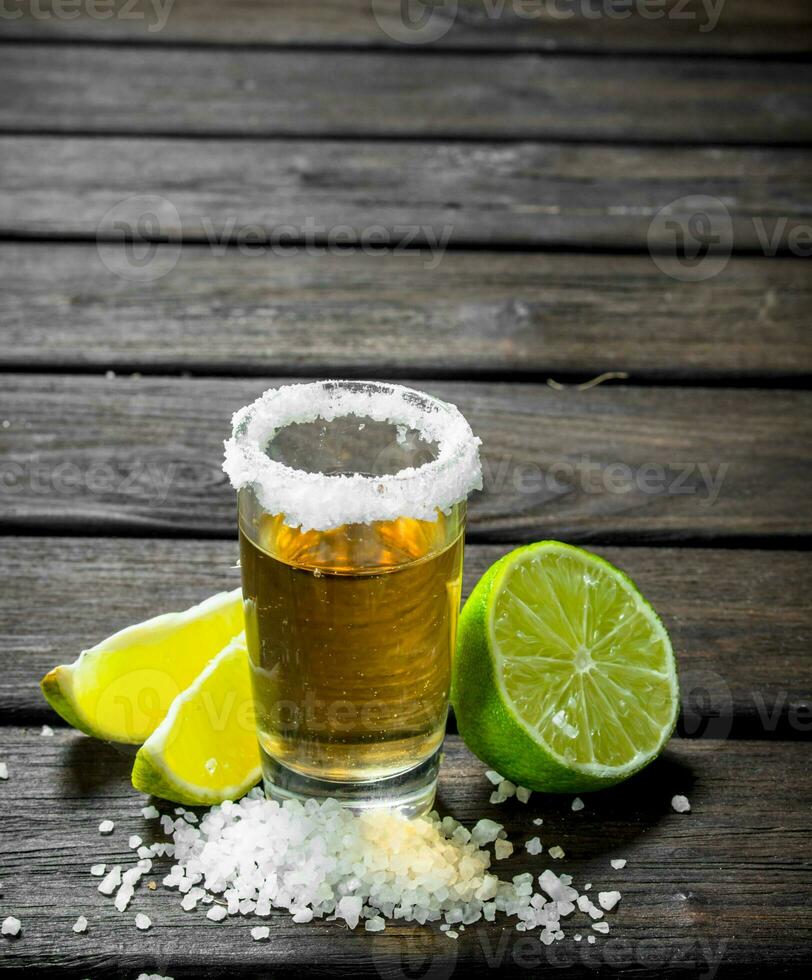 Tequila with lime and salt. photo