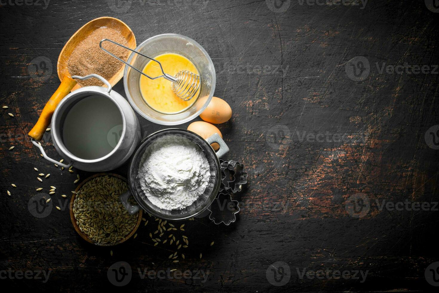 Baking background. Flour with milk, cocoa and grain. photo
