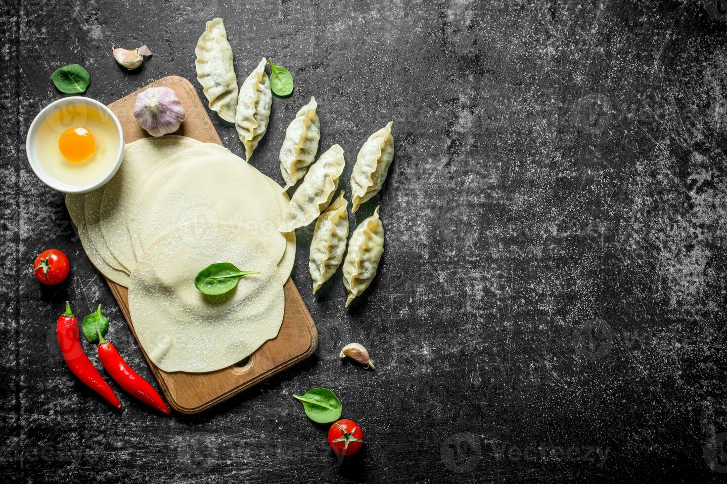 Raw gedza dumpling. Preparation of homemade dumplings gedza. photo
