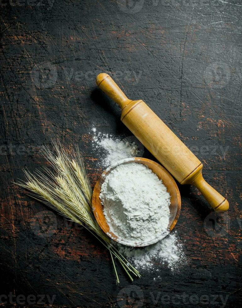 Flour with spikes and a rolling pin. photo