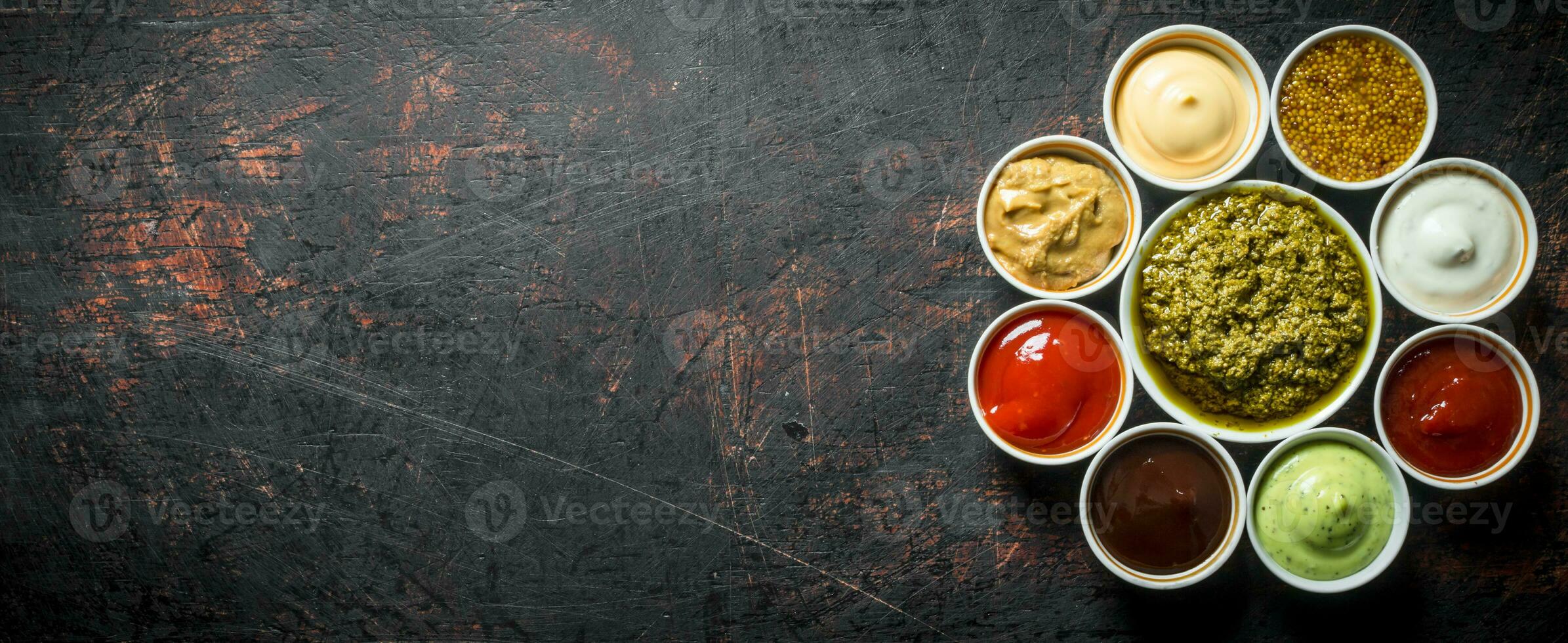 The range of different sauces. photo