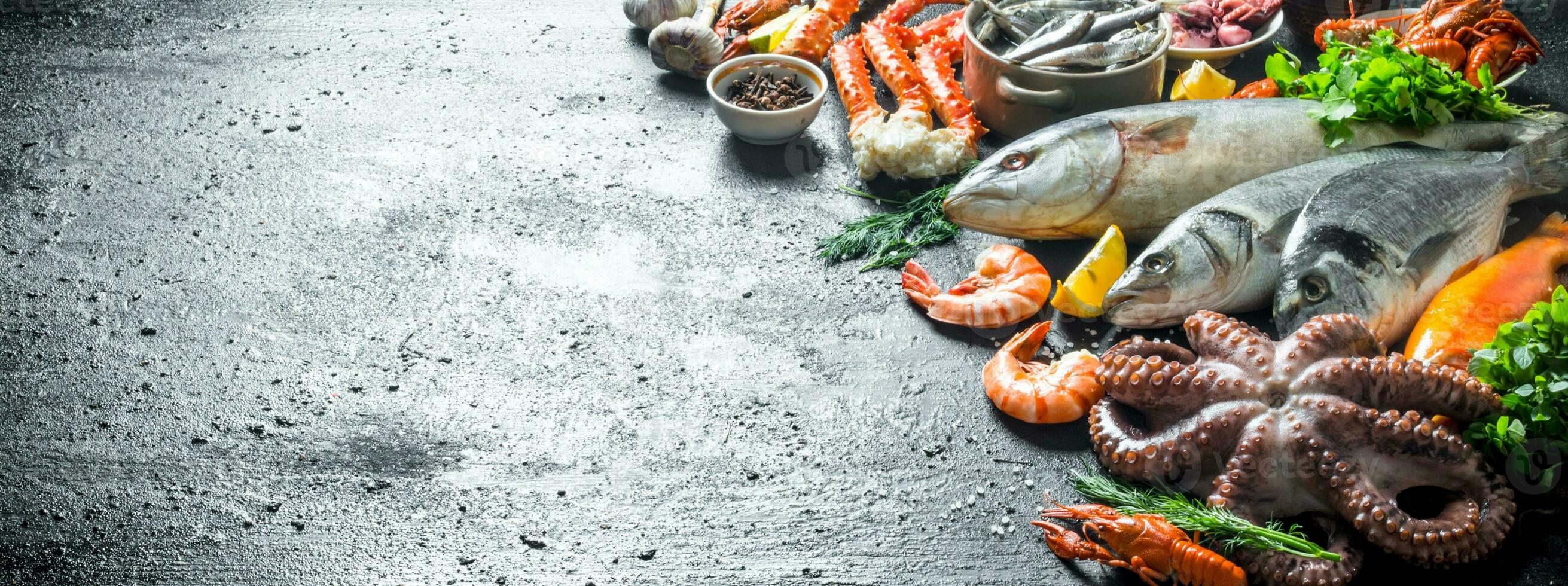 Variety of fresh seafood. photo