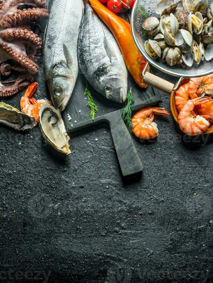 Assortment of fresh seafood. photo