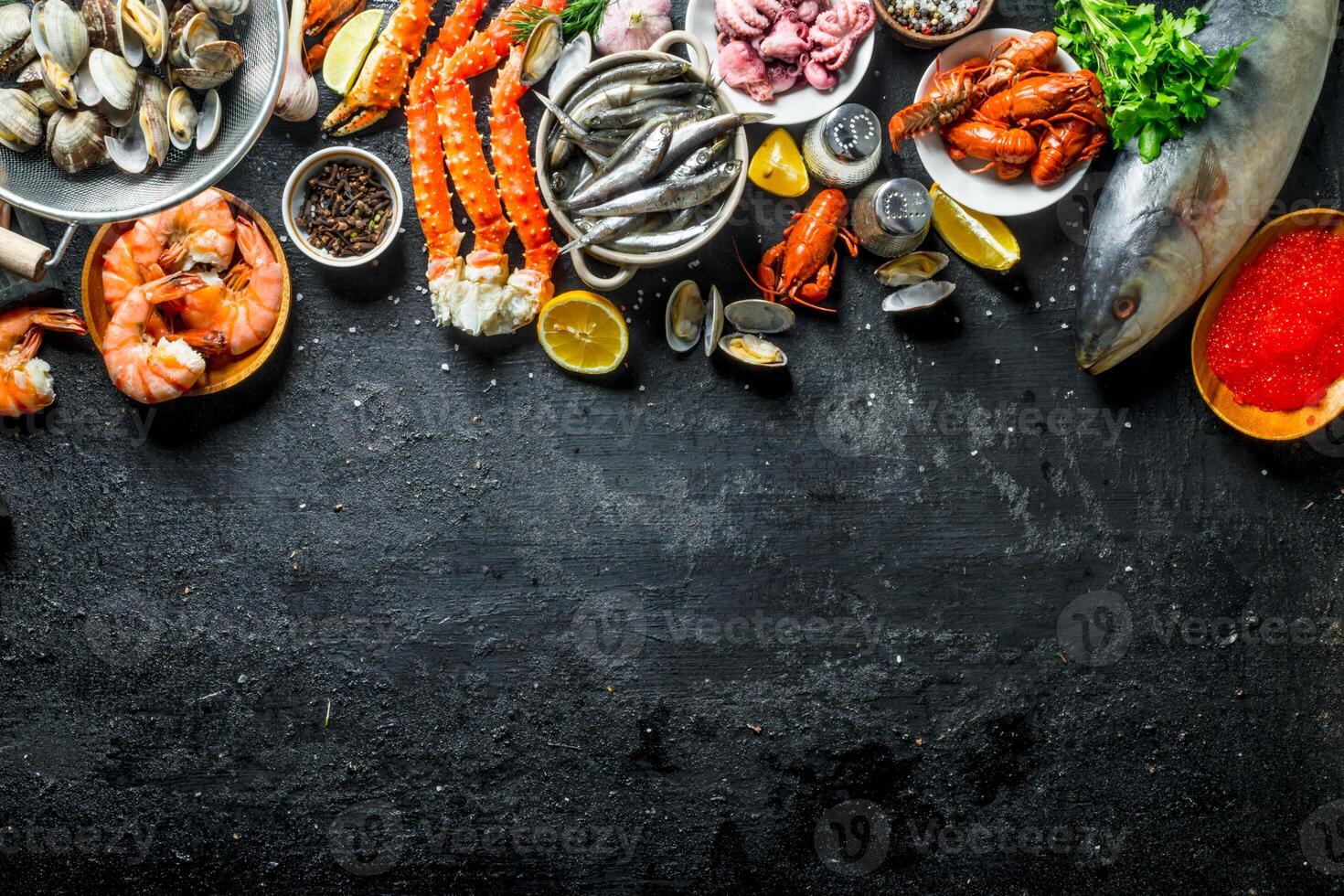 Assortment of fresh seafood. photo