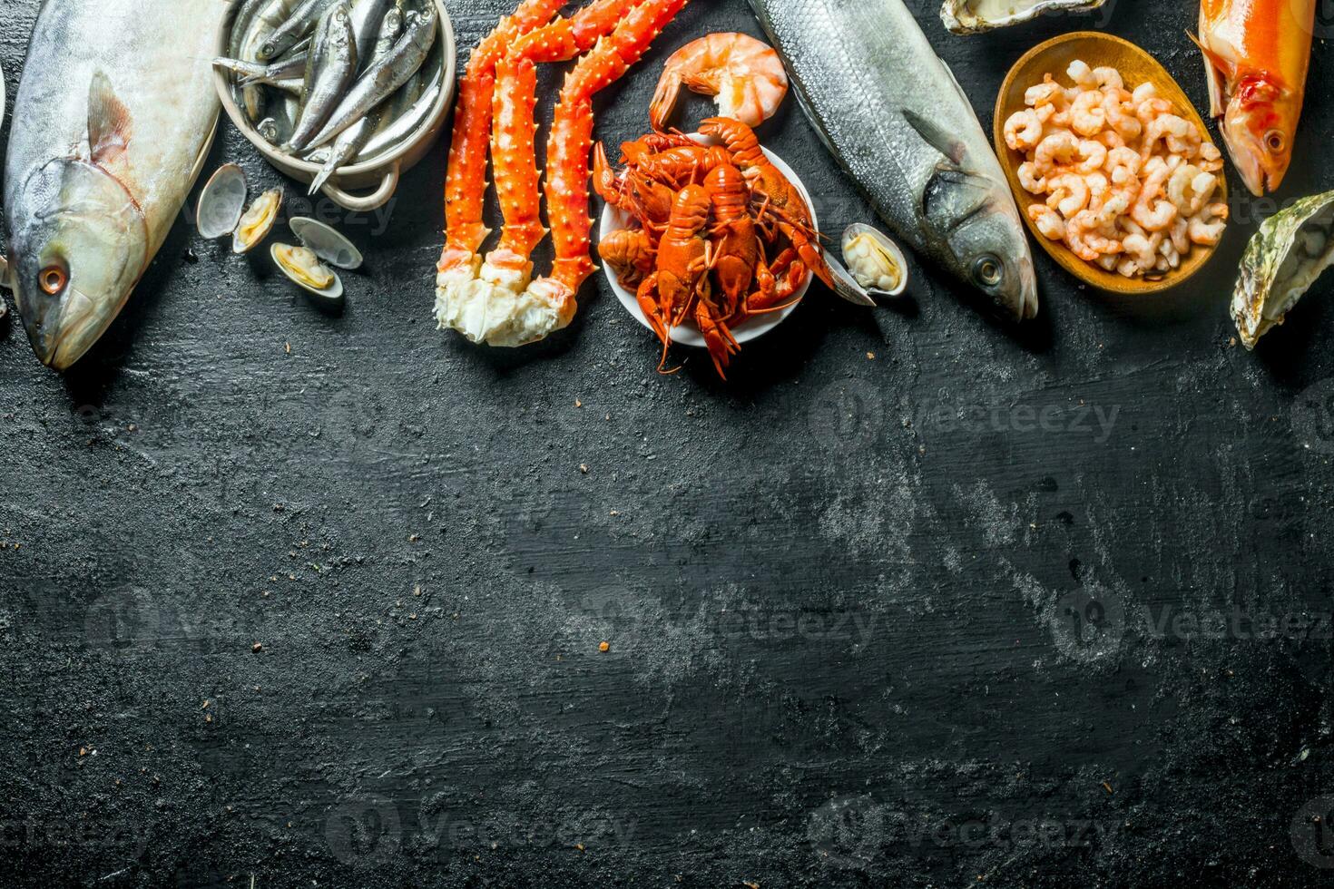 Assortment of various fresh seafood. photo