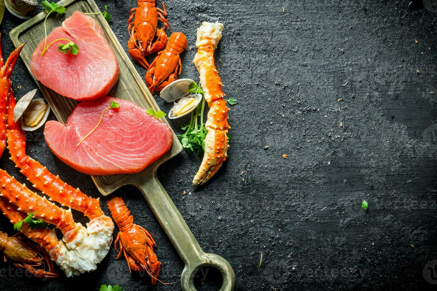 Tuna steak on the cutting Board. photo