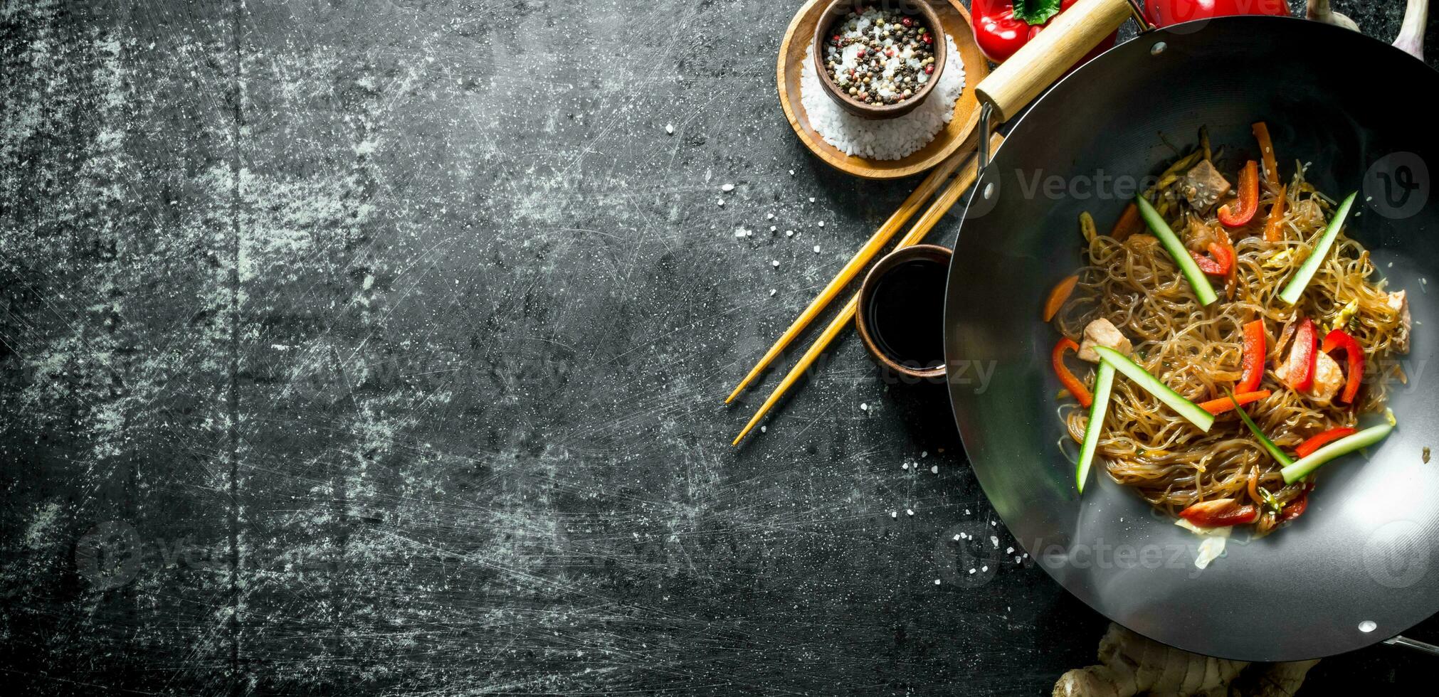 Fragrant Chinese cellophane noodles with vegetables. photo